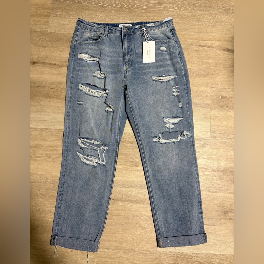 Flying Monkey Light Blue Distressed Boyfriend Jeans